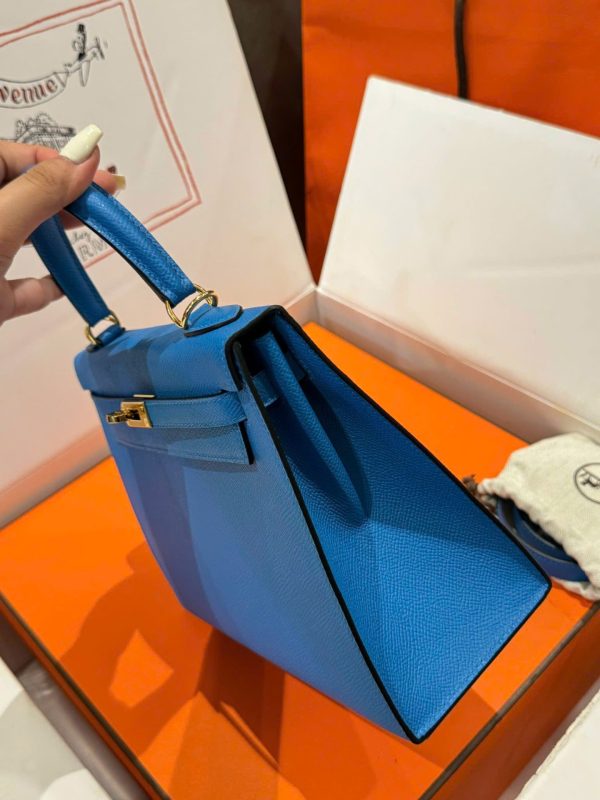 Hermes Kelly Women’s Handbag Blue Gold Lock Like Auth 25cm - Image 11