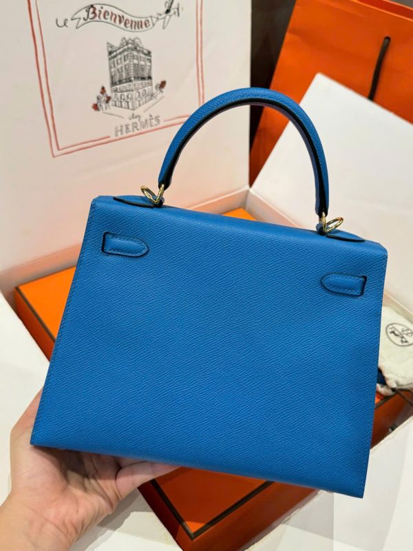 Hermes Kelly Women’s Handbag Blue Gold Lock Like Auth 25cm - Image 4