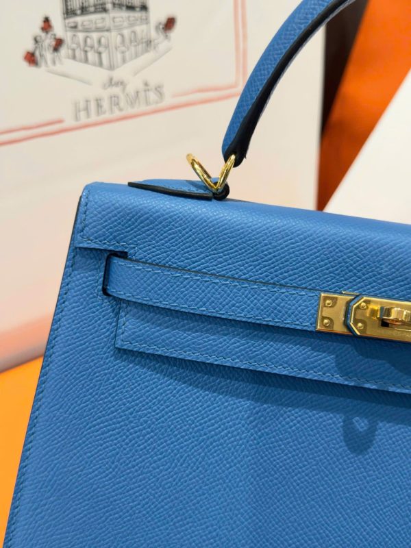 Hermes Kelly Women’s Handbag Blue Gold Lock Like Auth 25cm - Image 7