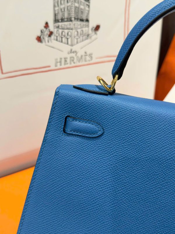 Hermes Kelly Women’s Handbag Blue Gold Lock Like Auth 25cm - Image 10