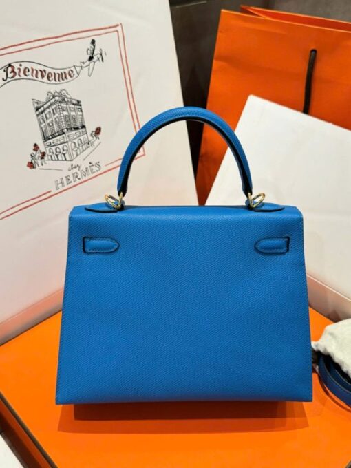 Hermes Kelly Women’s Handbag Blue Gold Lock Like Auth 25cm - Image 5