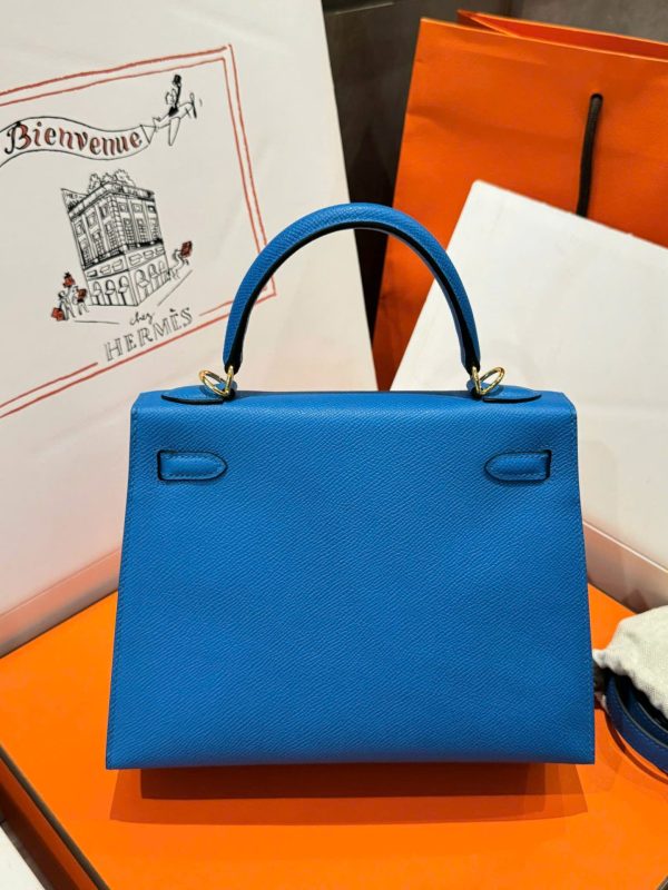 Hermes Kelly Women’s Handbag Blue Gold Lock Like Auth 25cm - Image 5
