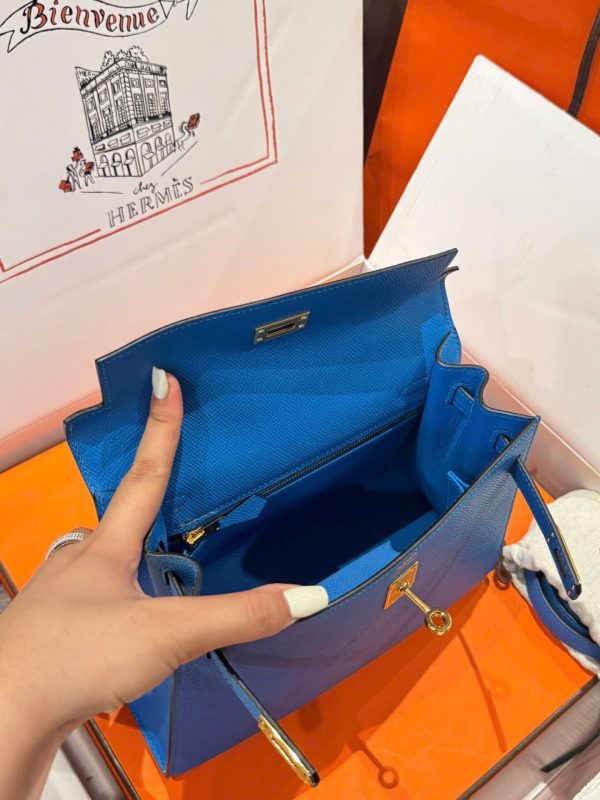 Hermes Kelly Women’s Handbag Blue Gold Lock Like Auth 25cm - Image 12