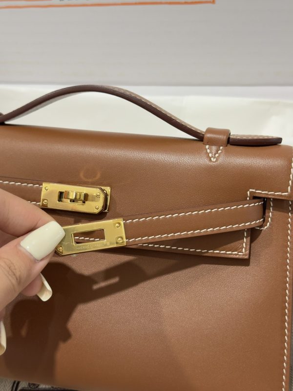 Hermes Kelly Pochette Like Auth Women’s Handbag Brown 20x16x10cm - Image 5