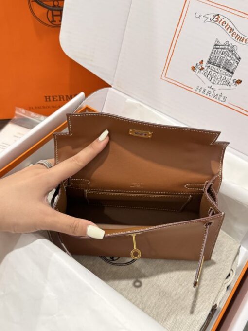 Hermes Kelly Pochette Like Auth Women’s Handbag Brown 20x16x10cm - Image 9