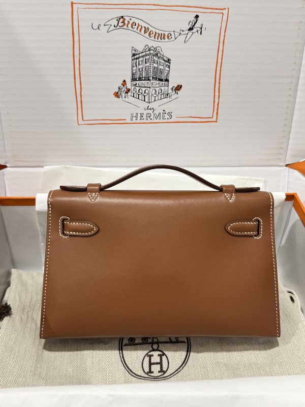 Hermes Kelly Pochette Like Auth Women’s Handbag Brown 20x16x10cm - Image 12