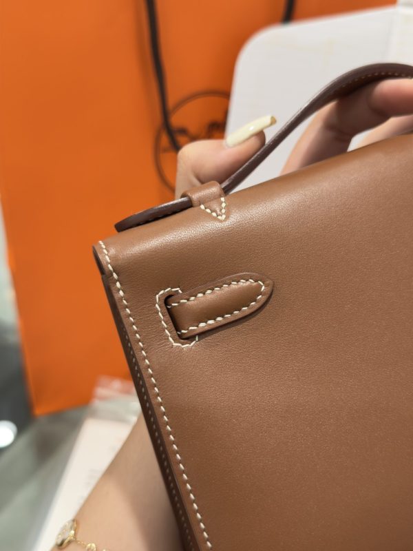Hermes Kelly Pochette Like Auth Women’s Handbag Brown 20x16x10cm - Image 7