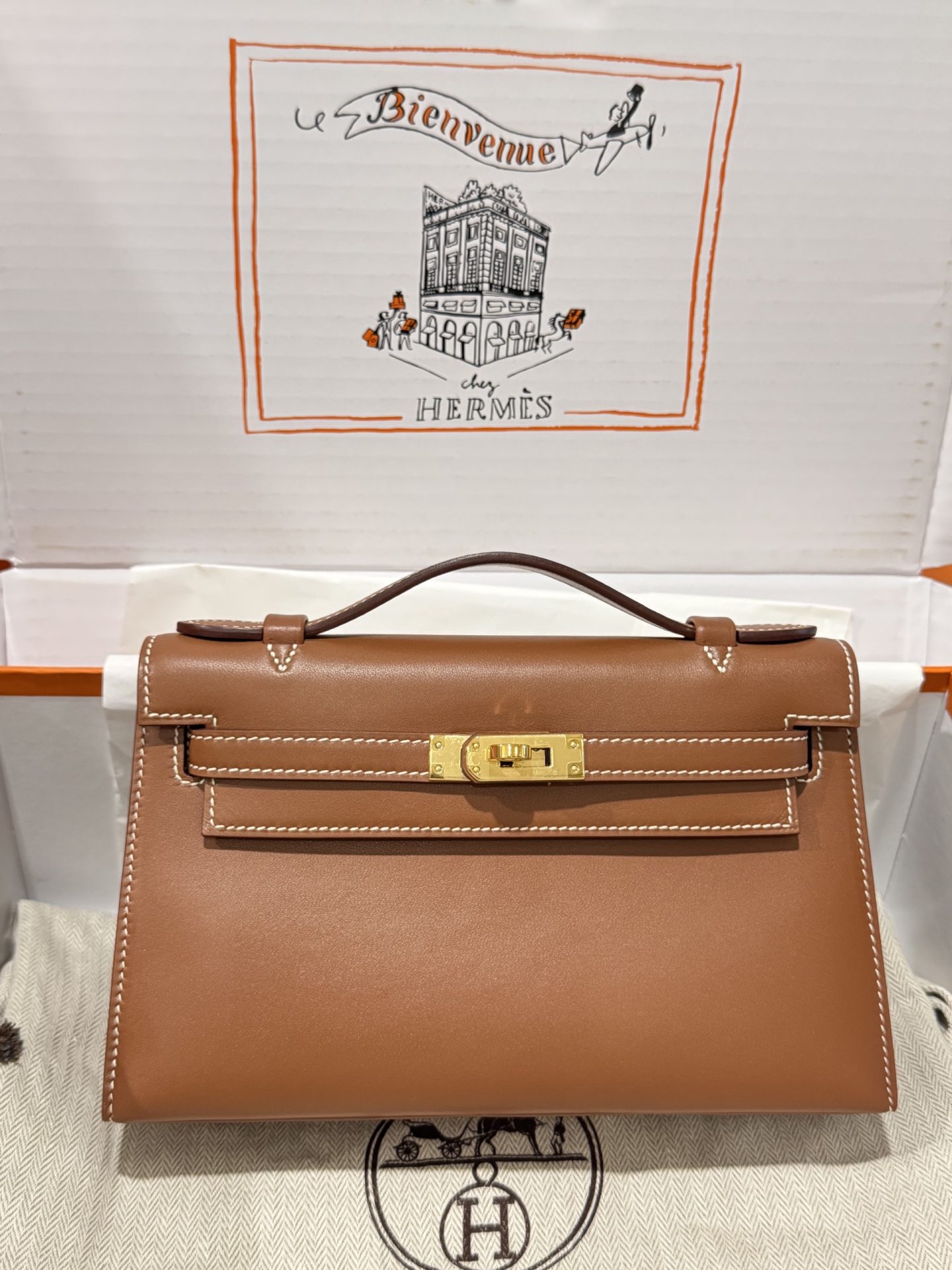 Hermes Kelly Pochette Like Auth Women’s Handbag Brown 20x16x10cm