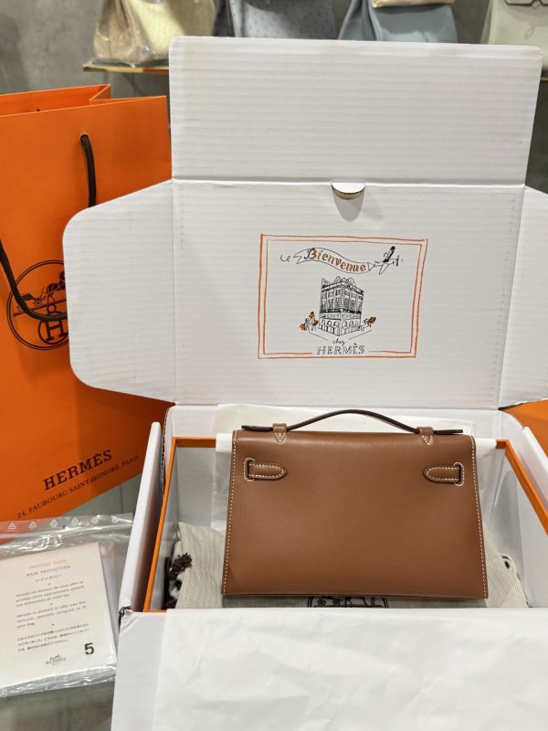 Hermes Kelly Pochette Like Auth Women’s Handbag Brown 20x16x10cm - Image 11