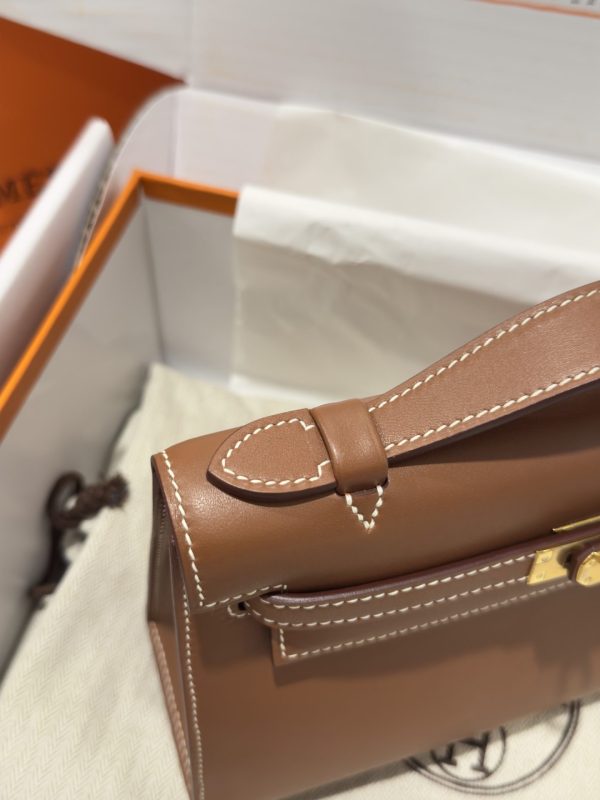 Hermes Kelly Pochette Like Auth Women’s Handbag Brown 20x16x10cm - Image 6