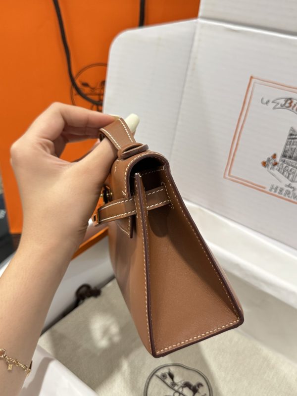 Hermes Kelly Pochette Like Auth Women’s Handbag Brown 20x16x10cm - Image 8