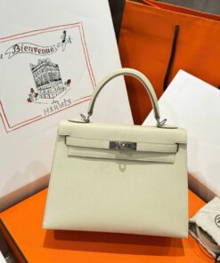 Hermes Kelly Rep 11 High-End Women’s Handbag Cream White White Lock 25cm