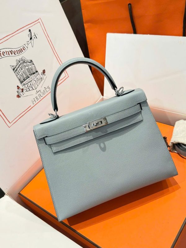 Hermes Kelly Replica Handbag 11 Women Gray White Lock 25cm - Image 2