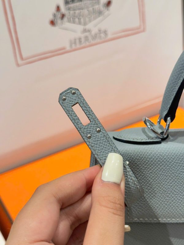 Hermes Kelly Replica Handbag 11 Women Gray White Lock 25cm - Image 11