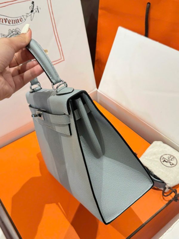 Hermes Kelly Replica Handbag 11 Women Gray White Lock 25cm - Image 6