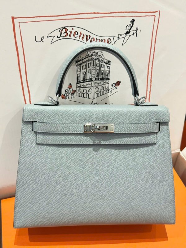Hermes Kelly Replica Handbag 11 Women Gray White Lock 25cm - Image 3