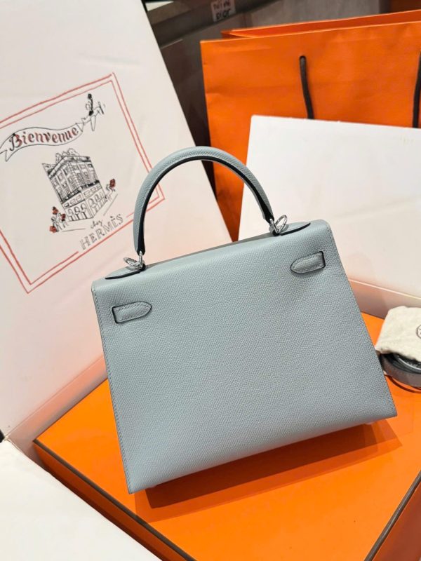 Hermes Kelly Replica Handbag 11 Women Gray White Lock 25cm - Image 4