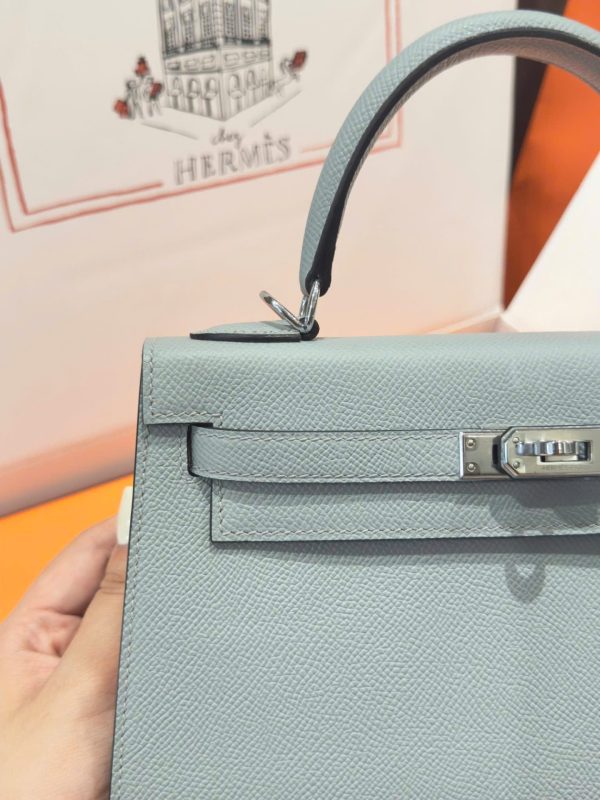 Hermes Kelly Replica Handbag 11 Women Gray White Lock 25cm - Image 9