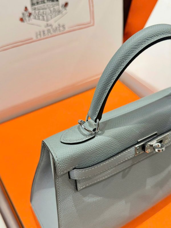 Hermes Kelly Replica Handbag 11 Women Gray White Lock 25cm - Image 8