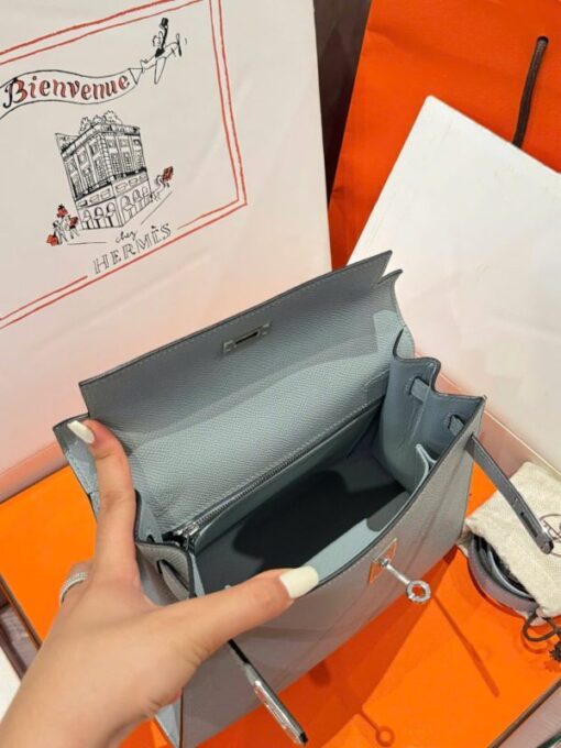 Hermes Kelly Replica Handbag 11 Women Gray White Lock 25cm - Image 7