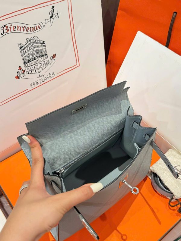 Hermes Kelly Replica Handbag 11 Women Gray White Lock 25cm - Image 7