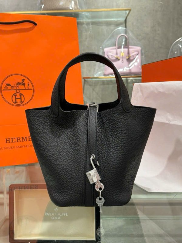 Hermes Picotin Like Auth Women’s Handbag Black 18cm - Image 2
