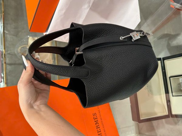 Hermes Picotin Like Auth Women’s Handbag Black 18cm - Image 4