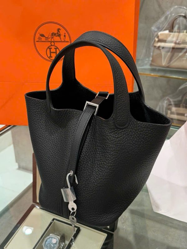 Hermes Picotin Like Auth Women’s Handbag Black 18cm - Image 3