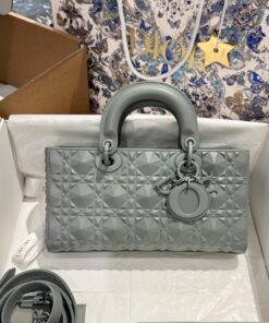 Alternative view of Like Auth Dior D-Joy Women’s Handbag Diamond Pattern Gray 26cm