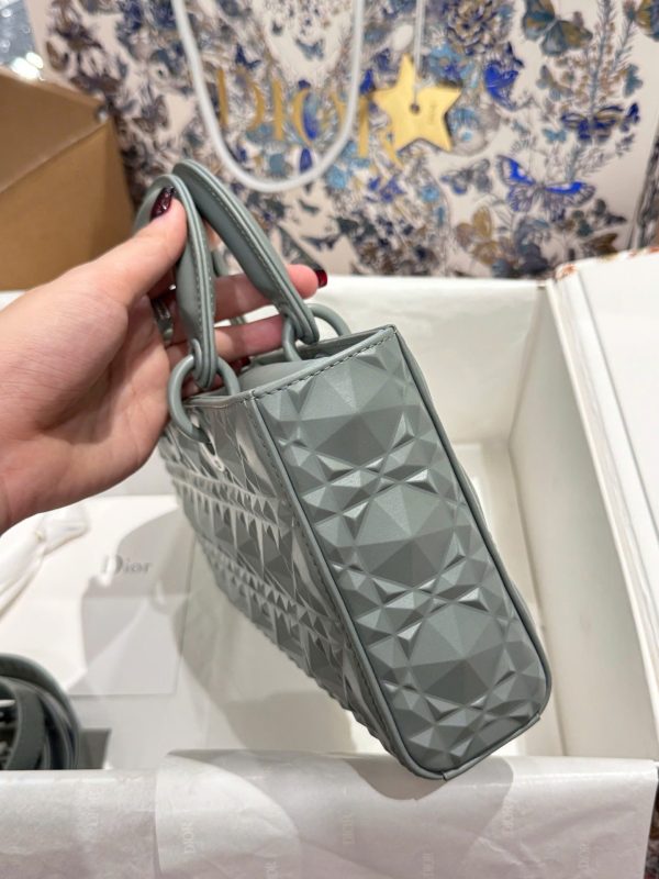 Like Auth Dior D-Joy Women’s Handbag Diamond Pattern Gray 26cm - Image 6