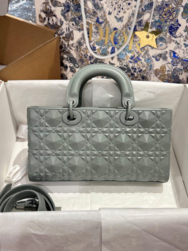 Like Auth Dior D-Joy Women’s Handbag Diamond Pattern Gray 26cm - Image 3
