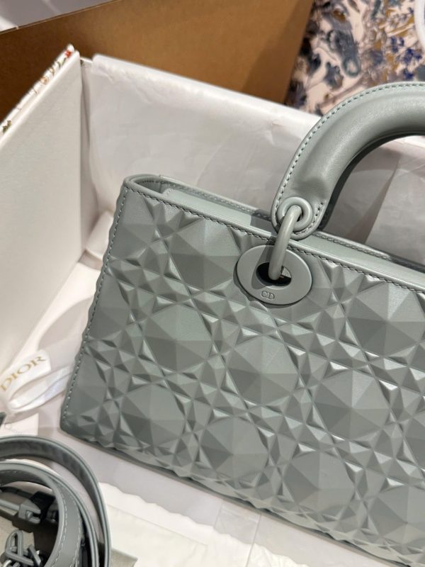 Like Auth Dior D-Joy Women’s Handbag Diamond Pattern Gray 26cm - Image 5