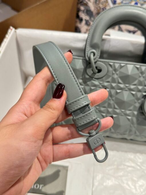 Like Auth Dior D-Joy Women’s Handbag Diamond Pattern Gray 26cm - Image 8