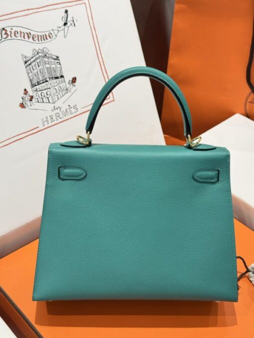 Hermes Kelly Replica Handbag Blue Gold Lock 25cm - Image 5