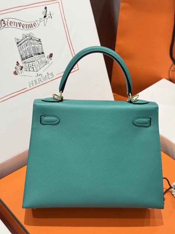 Hermes Kelly Replica Handbag Blue Gold Lock 25cm - Image 5