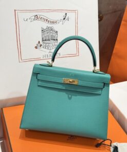 Alternative view of Hermes Kelly Replica Handbag Blue Gold Lock 25cm