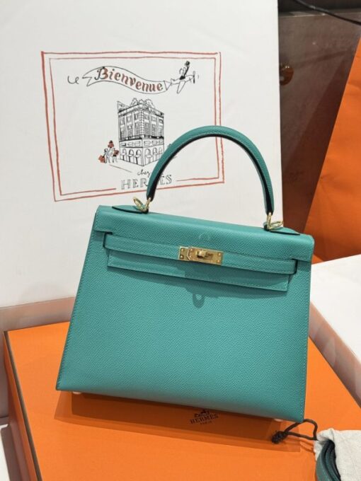 Hermes Kelly Replica Handbag Blue Gold Lock 25cm - Image 2