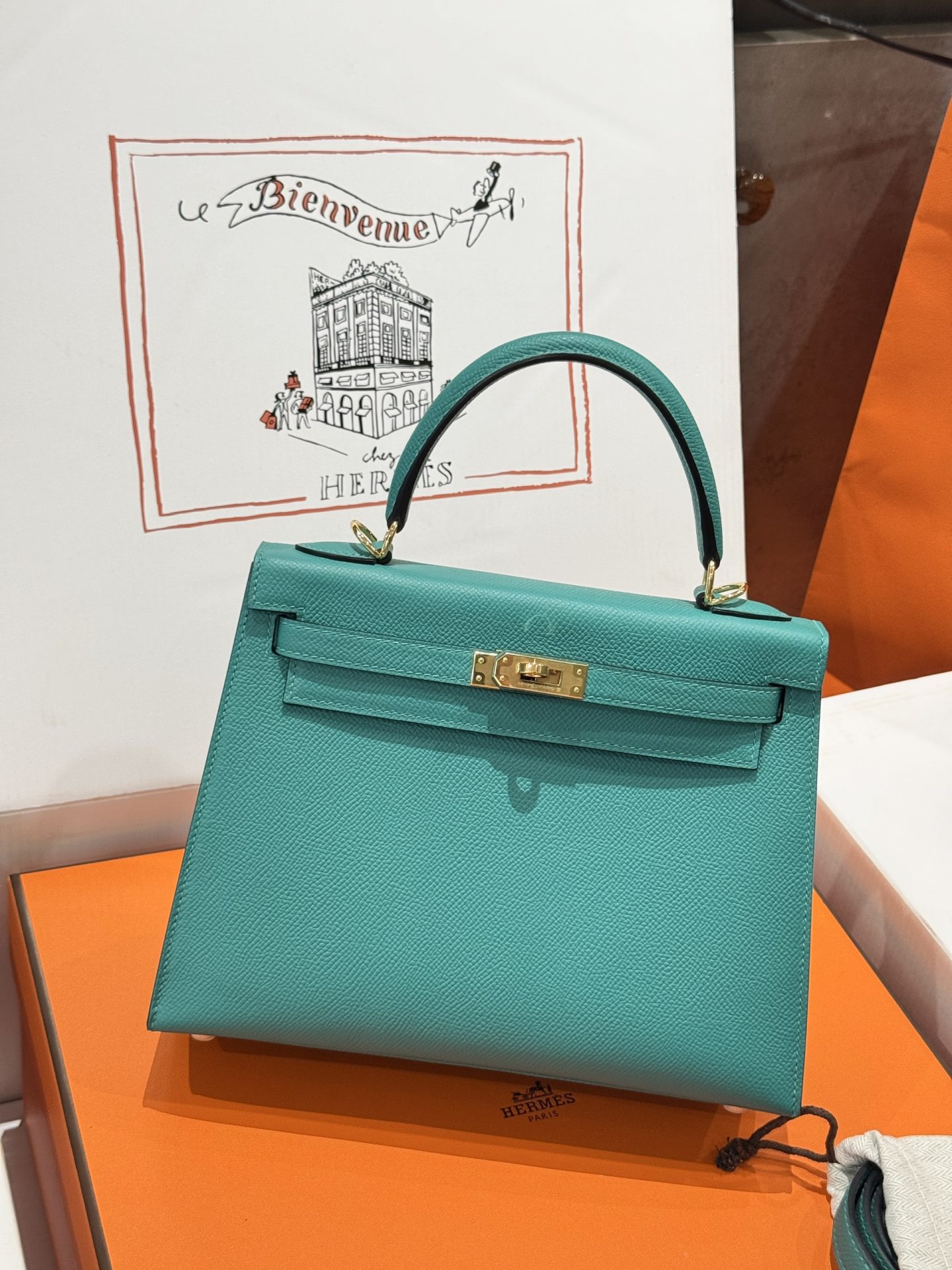 Hermes Kelly Replica Handbag Blue Gold Lock 25cm