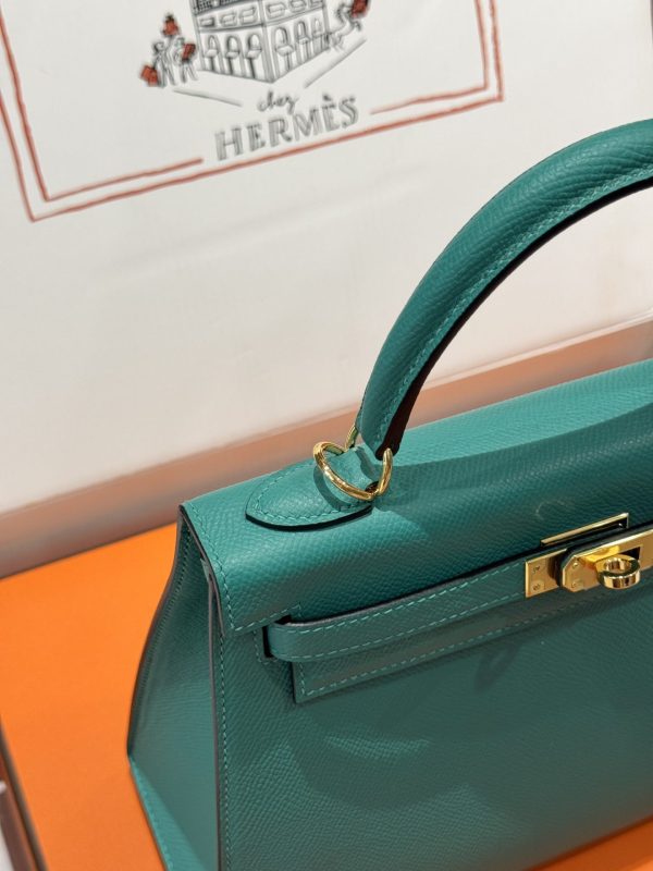 Hermes Kelly Replica Handbag Blue Gold Lock 25cm - Image 9