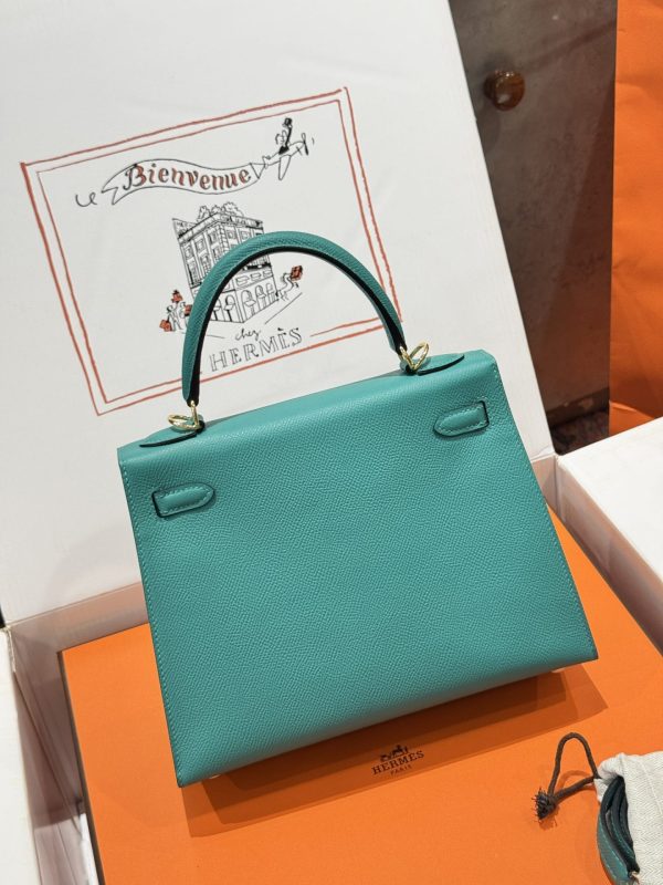 Hermes Kelly Replica Handbag Blue Gold Lock 25cm - Image 4