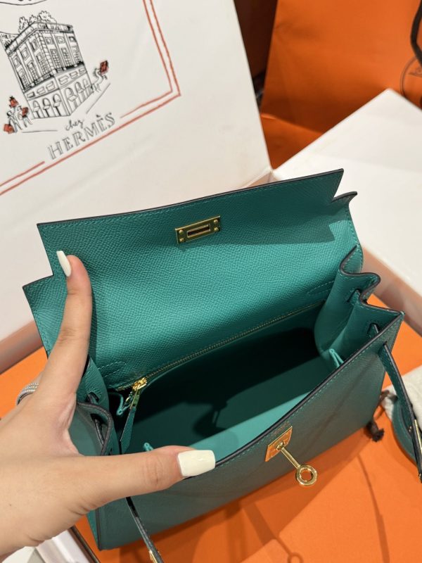 Hermes Kelly Replica Handbag Blue Gold Lock 25cm - Image 11