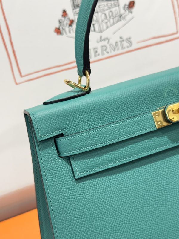 Hermes Kelly Replica Handbag Blue Gold Lock 25cm - Image 7