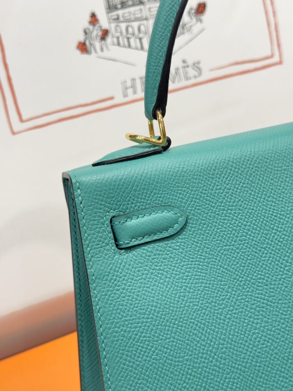 Hermes Kelly Replica Handbag Blue Gold Lock 25cm - Image 10