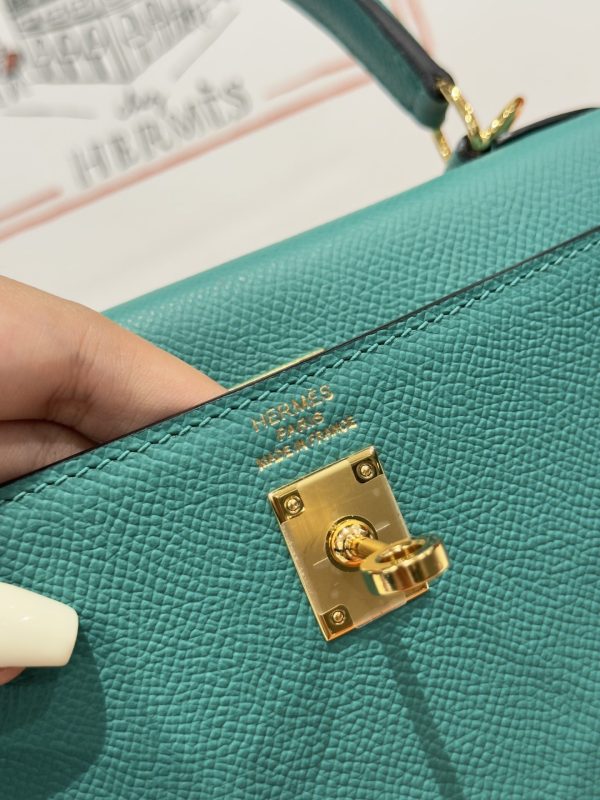 Hermes Kelly Replica Handbag Blue Gold Lock 25cm - Image 6