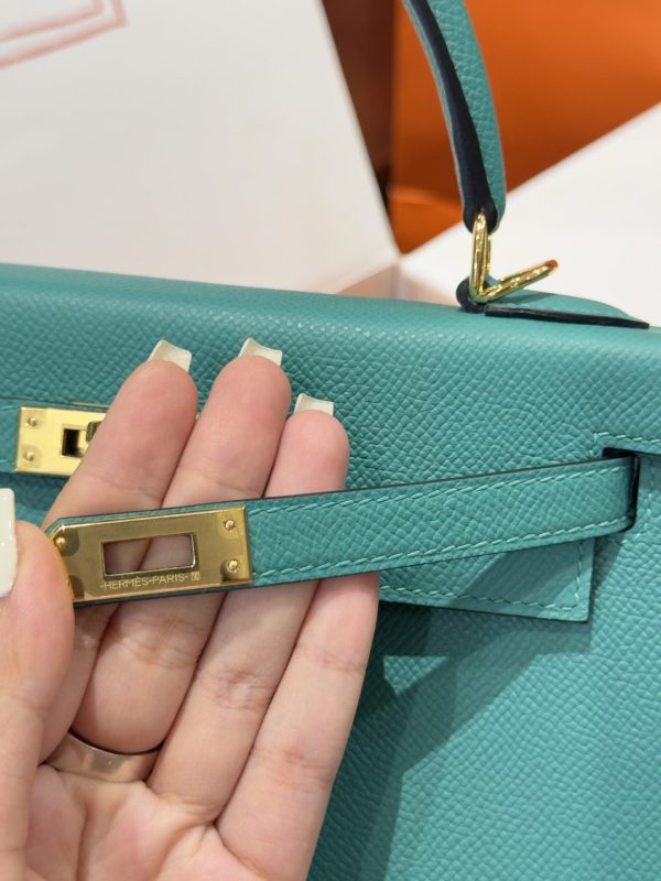 Hermes Kelly Replica Handbag Blue Gold Lock 25cm - Image 8