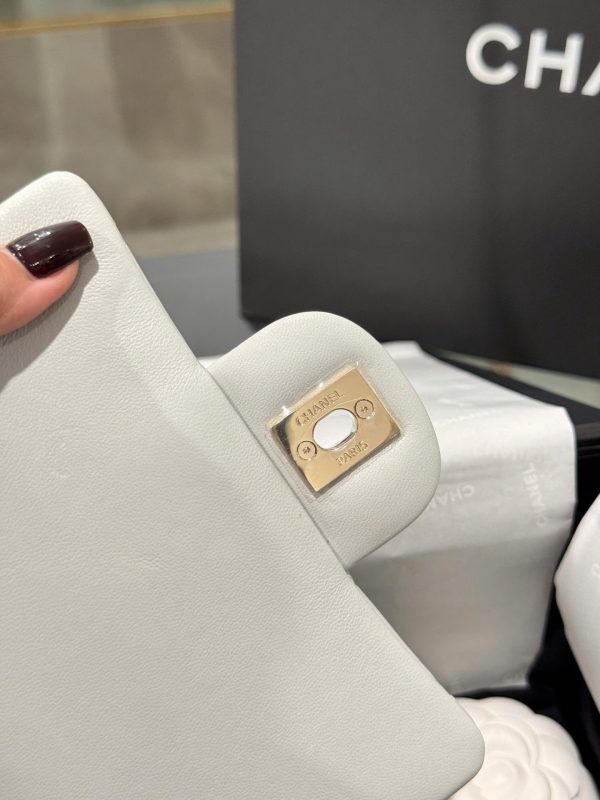 Chanel Classic Mini Super Quality Women’s Handbag Gray Rose Gold Lock 17cm - Image 10
