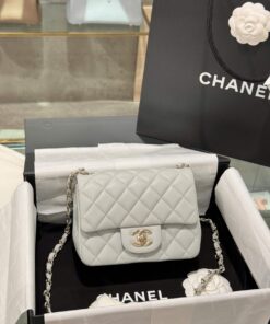 Chanel Classic Mini Super Quality Women’s Handbag Gray Rose Gold Lock 17cm