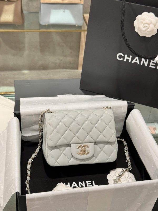 Chanel Classic Mini Super Quality Women’s Handbag Gray Rose Gold Lock 17cm - Image 2