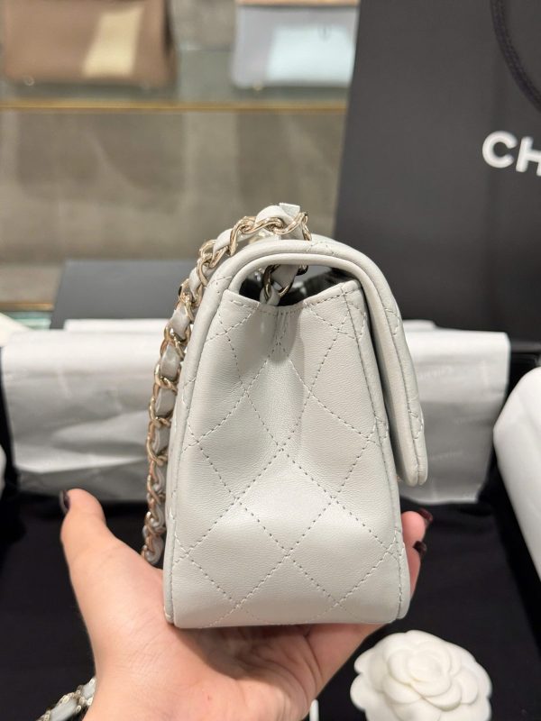 Chanel Classic Mini Super Quality Women’s Handbag Gray Rose Gold Lock 17cm - Image 5