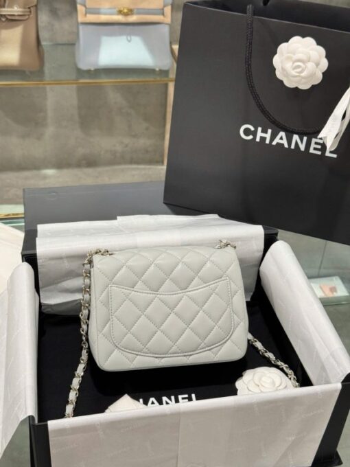Chanel Classic Mini Super Quality Women’s Handbag Gray Rose Gold Lock 17cm - Image 7